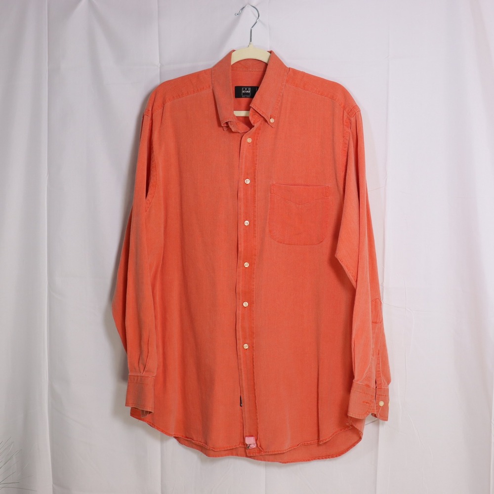 Ike Behar Button Down Shirt Mens Large Coral Orange Cotton Made in Italy Luxury